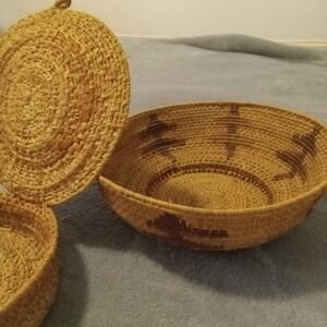 ANTIQUE Tribal Handwoven Basket Set with Lid